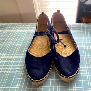 8.5 Boden navy blue suede espadrille Mary Jane tied flats